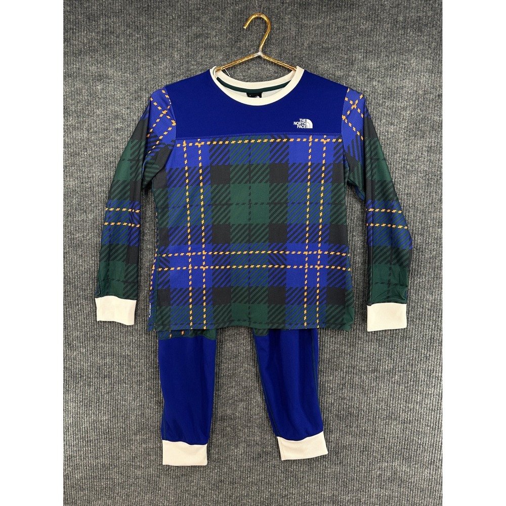 The North Face Waffle Base Layer Set Womens XL Blue Green Plaid New NF0A833VINW